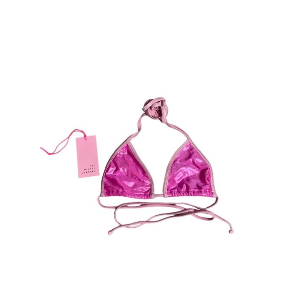 The Might Company Swimsuit Top XS Bikini Pink Triangle String Halter Metallic - Picture 1 of 7